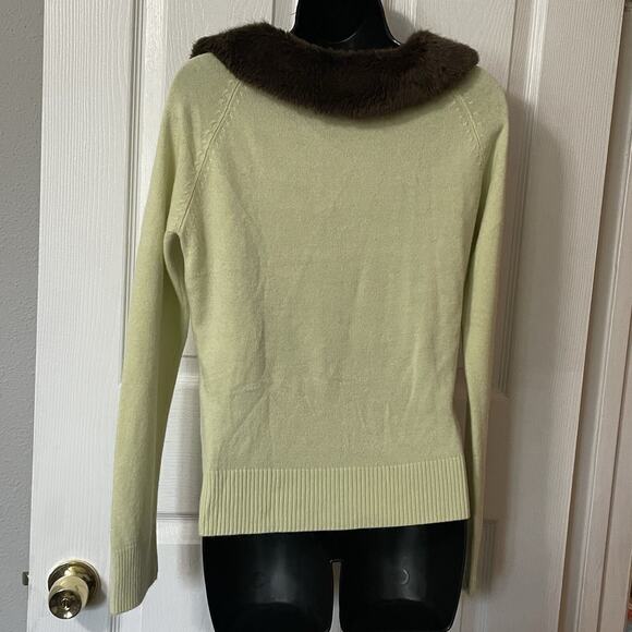 Vintage Y2K Evan Picone Sweater Women Medium Green Removable Faux Fur Collar Top - Picture 4 of 11